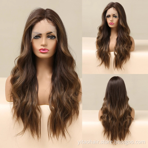 Transparent  Lace Front Synthetic Natural wave Wigs  Highlight Lace Frontal Wig for Women synthetic hair wigs with highlights